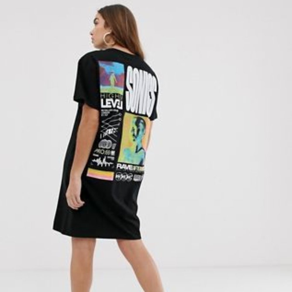 Crooked Tongues oversized t-shirt dress with photographic back print